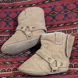 Vintage Newborn tan corduroy western Frye style harness boots fall baby booties